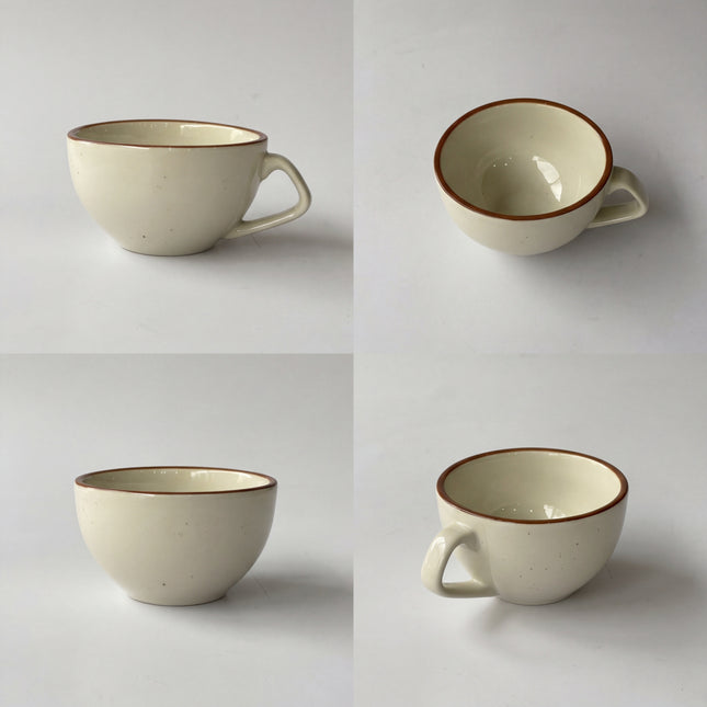 D Handle Coffee Cup Small ( Glossy Off-White with Brown Rim ) ( 270 ml )
