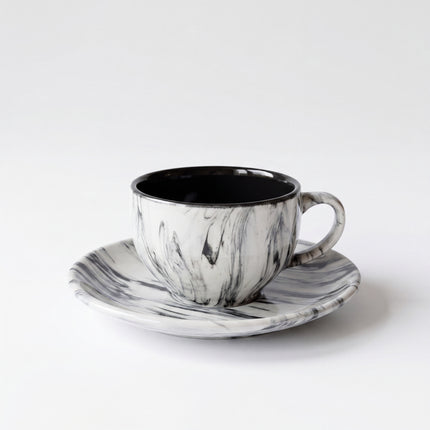 SS Cup Saucer Set ( Black Marble ) 6 cups 6 saucers ( 200ml )