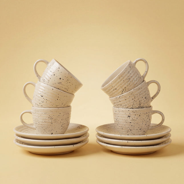 Ripple Cup Saucer Set ( Dune ) ( 180 ml ) 6 cups 6 Saucers
