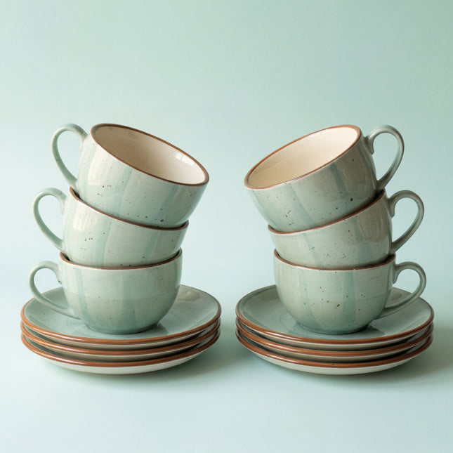 WM Cup Saucer Set ( Teal Colorline ) ( 220 ml ) ( 6 Cups 6 Saucers )