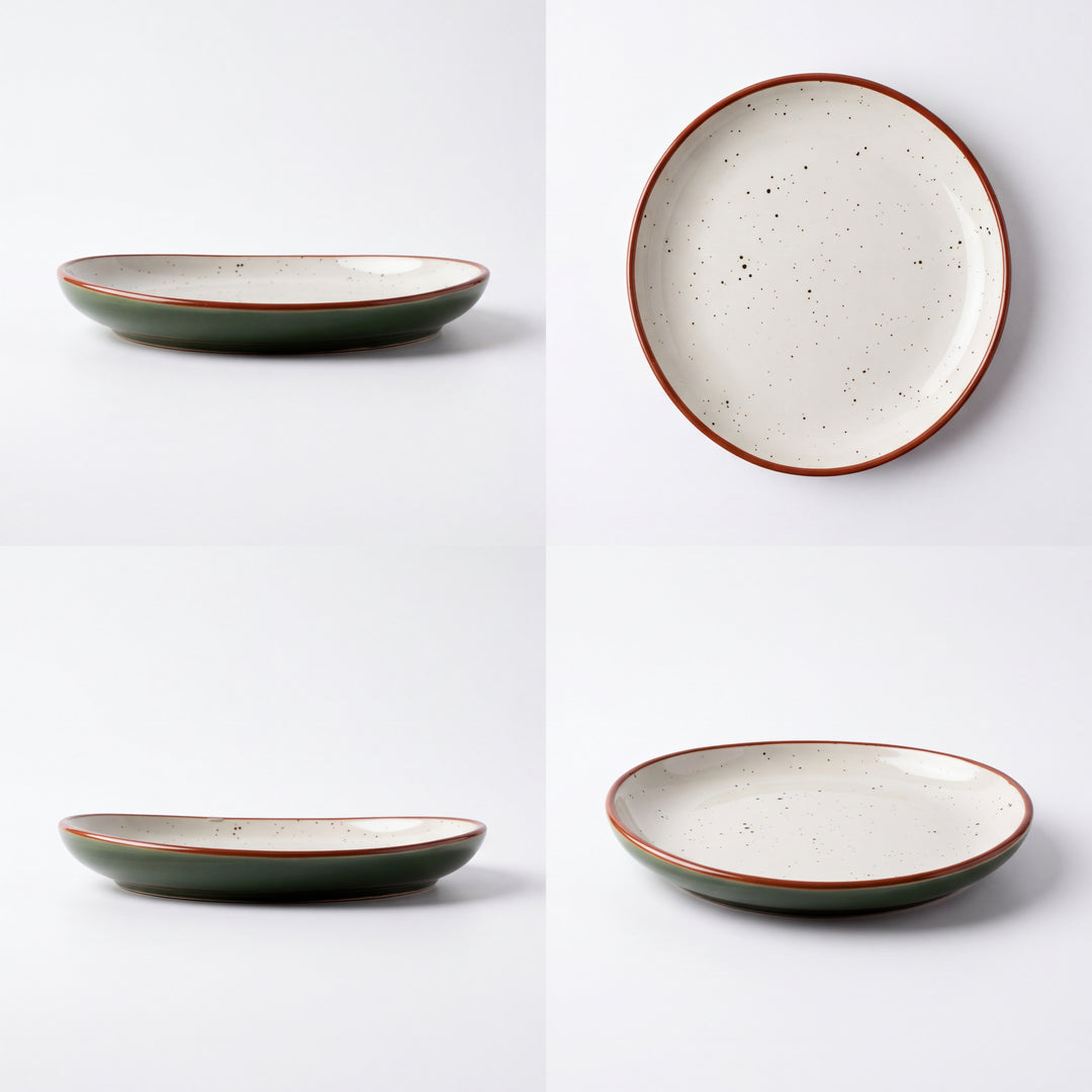 7 inch Curved Oval Quarter Plate ( Outer Dark Green Colorline with Brown rim and black specks )