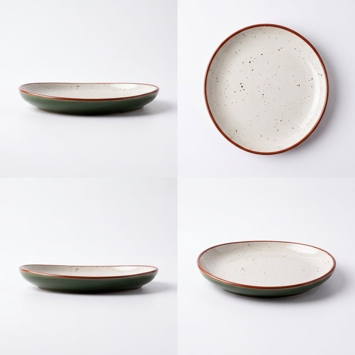 7 inch Curved Oval Quarter Plate ( Outer Dark Green Colorline with Brown rim and black specks )