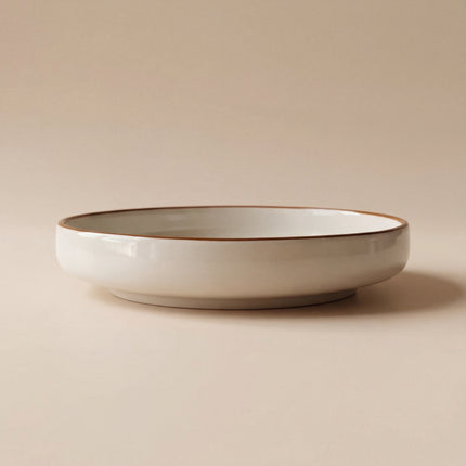 8 inch Deep Classic Plate ( Glossy Off-White with Brown Rim )