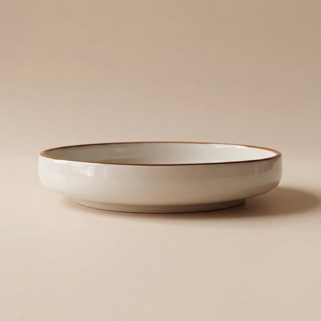 8 inch Deep Classic Plate ( Glossy Off-White with Brown Rim )