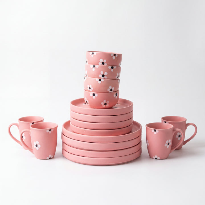 4-Person 16-Piece Breakfast Set ( Pink matte floral )