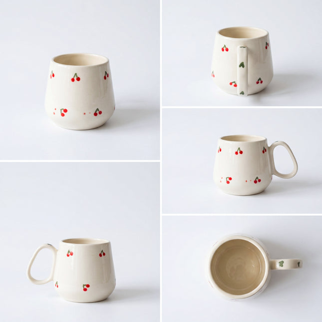 Pod Mug ( Glossy Off-White with Red Cherries ) ( 1 pc) ( 300ml )