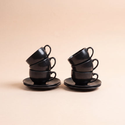SS Cup Saucer Set ( Textured Black Matte ) 6 cups 6 saucers ( 200ml )