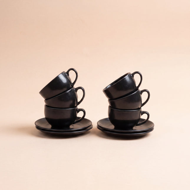 SS Cup Saucer Set ( Textured Black Matte ) 6 cups 6 saucers ( 200ml )