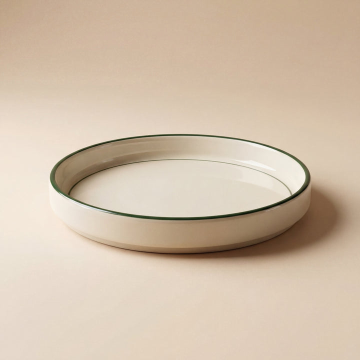 8 inch Classic Plate ( Glossy Off-White with Dark Green Rim )