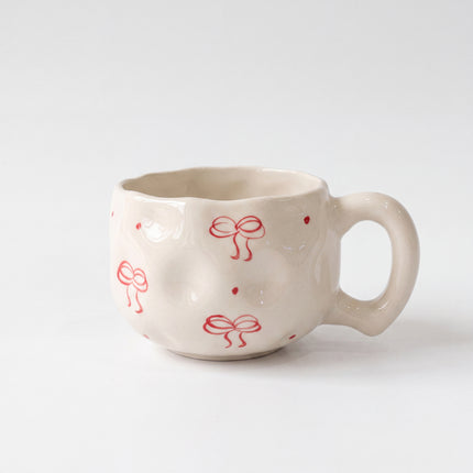 Bubble Cup ( Glossy Off-White with Red Bows ) ( 230 ml )