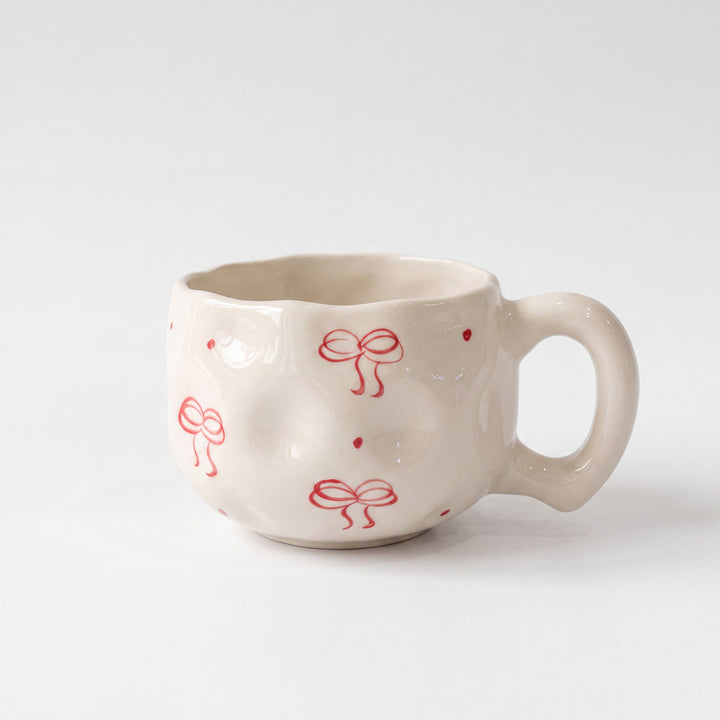Bubble Cup ( Glossy Off-White with Red Bows ) ( 230 ml )