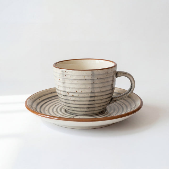 Ripple Cup Saucer Set ( Ash ) ( 180 ml ) 6 cups 6 Saucers