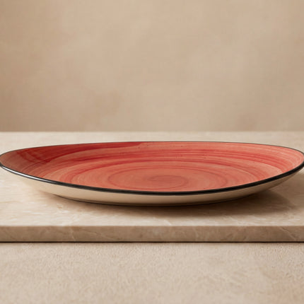 13 inch Rimless Rice Dish ( Red Colorline with black rim )
