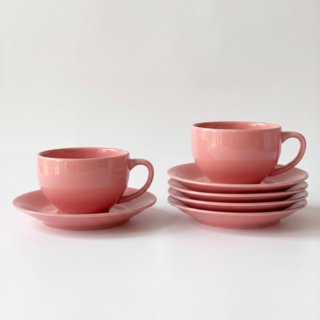 Leftover Cup Saucer Set ( SS Glossy Pink ) 6 cups 6 saucers