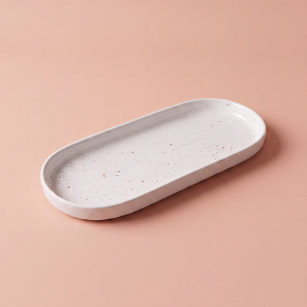 NV Oval Small Platter 12"x4.8" ( White Matte with Brown Specks )