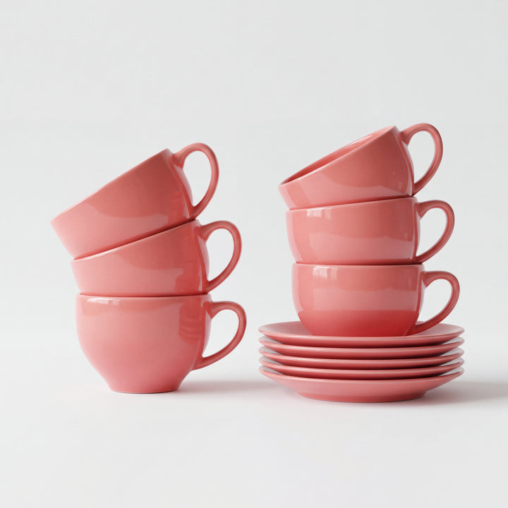 Leftover Cup Saucer Set ( SS Glossy Pink ) 6 cups 6 saucers