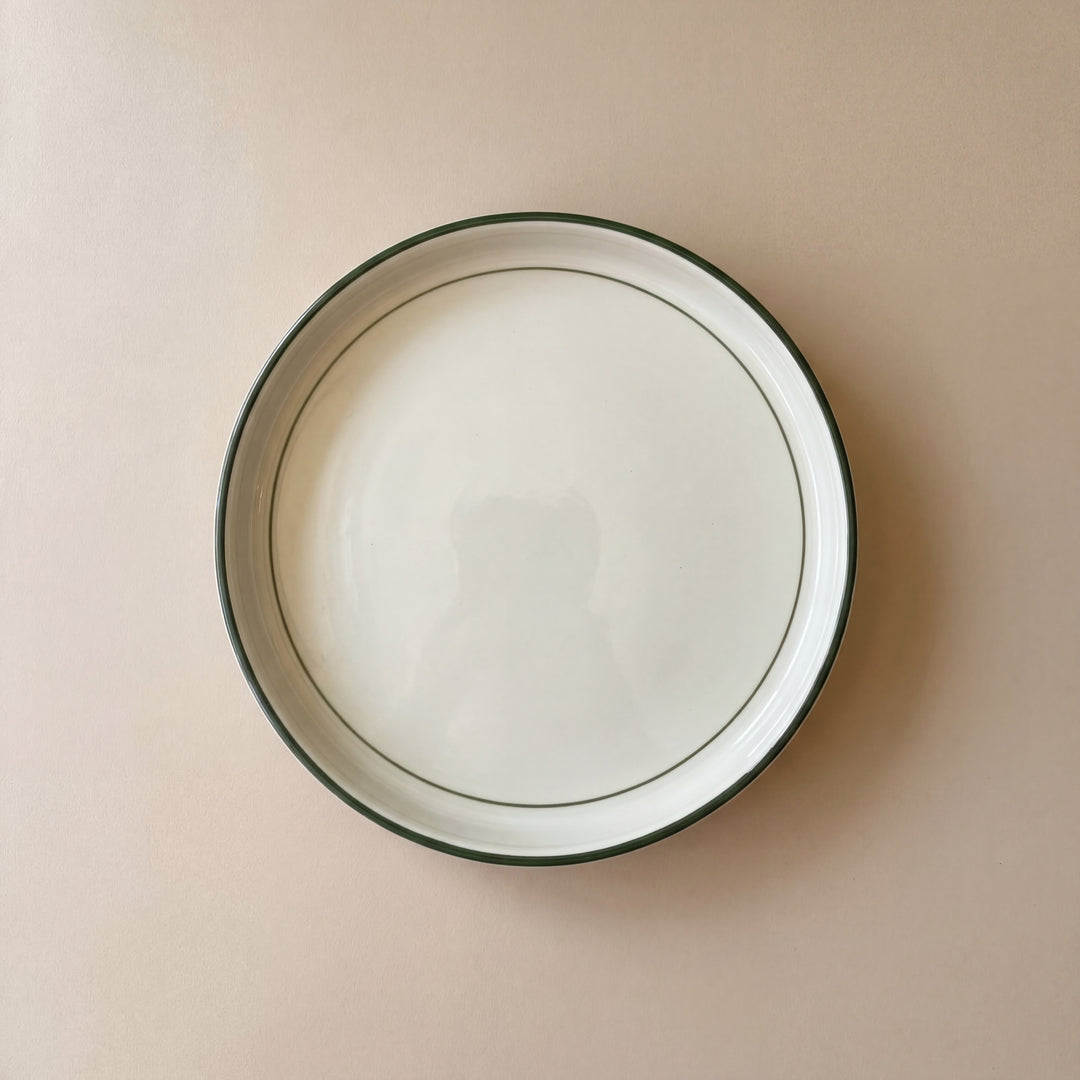 8 inch Classic Plate ( Glossy Off-White with Dark Green Rim )