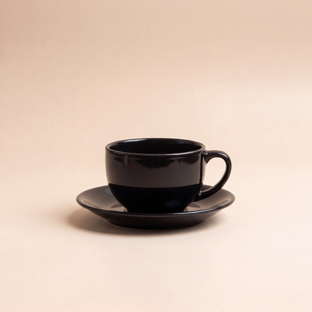 Leftover Cup Saucer Set ( SS Glossy Black ) 6 cups 6 saucers