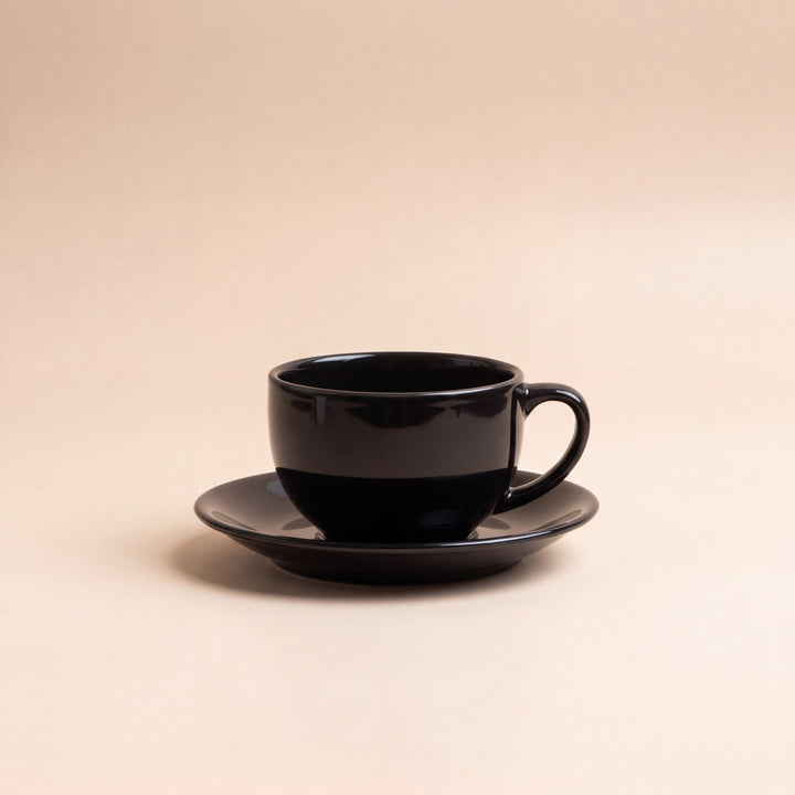 Leftover Cup Saucer Set ( SS Glossy Black ) 6 cups 6 saucers