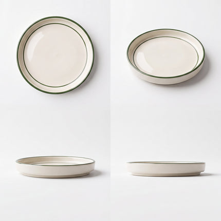 6 inch Classic Plate ( Glossy Off-White with Dark green rim )
