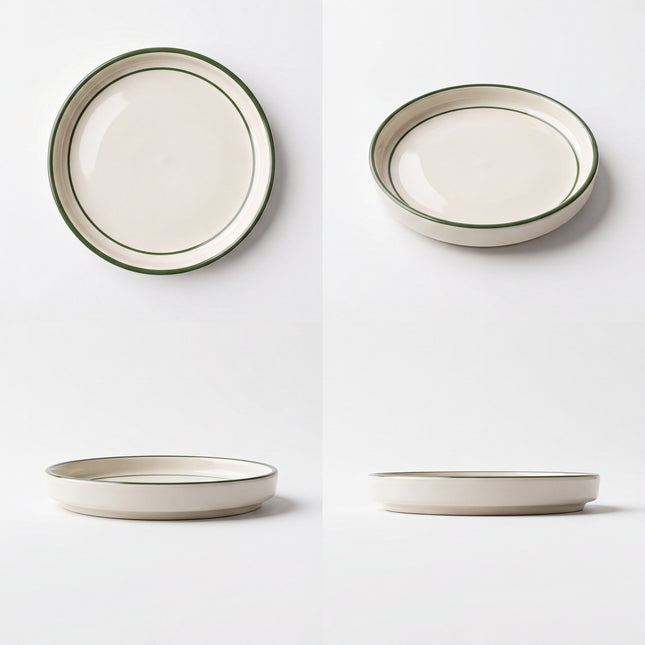 6 inch Classic Plate ( Glossy Off-White with Dark green rim )