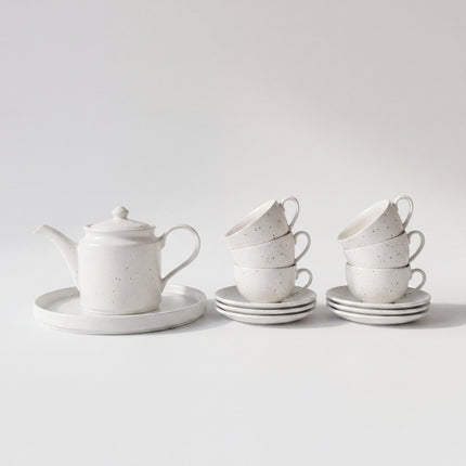 Tea Set - 15 Pieces - ( White Matte with Brown Specks )