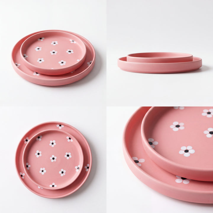 4-Person 16-Piece Breakfast Set ( Pink matte floral )