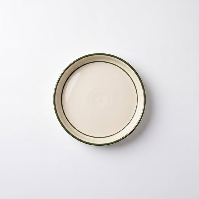 6 inch Classic Plate ( Glossy Off-White with Dark green rim )