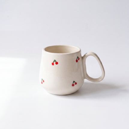 Pod Mug ( Glossy Off-White with Red Cherries ) ( 1 pc) ( 300ml )
