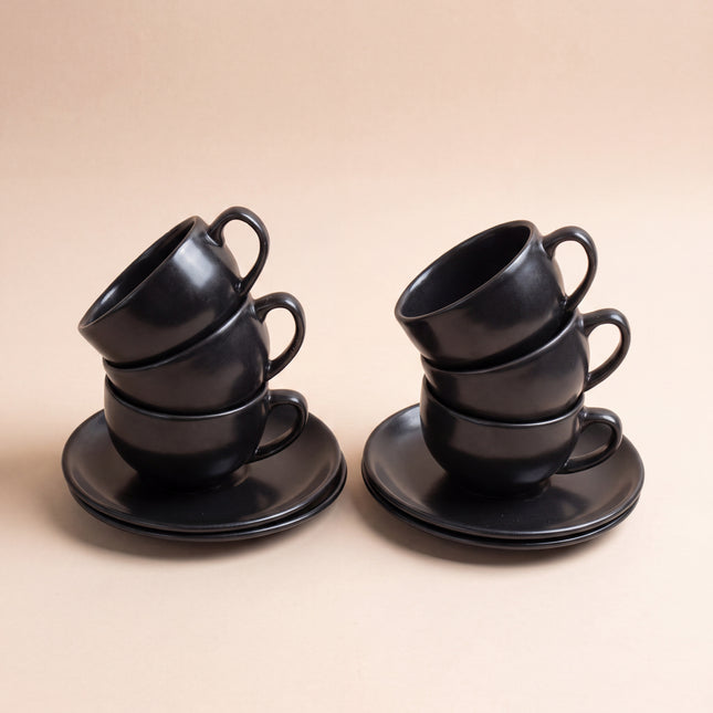 SS Cup Saucer Set ( Textured Black Matte ) 6 cups 6 saucers ( 200ml )