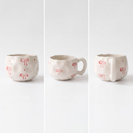 Bubble Cup ( Glossy Off-White with Red Bows ) ( 230 ml )