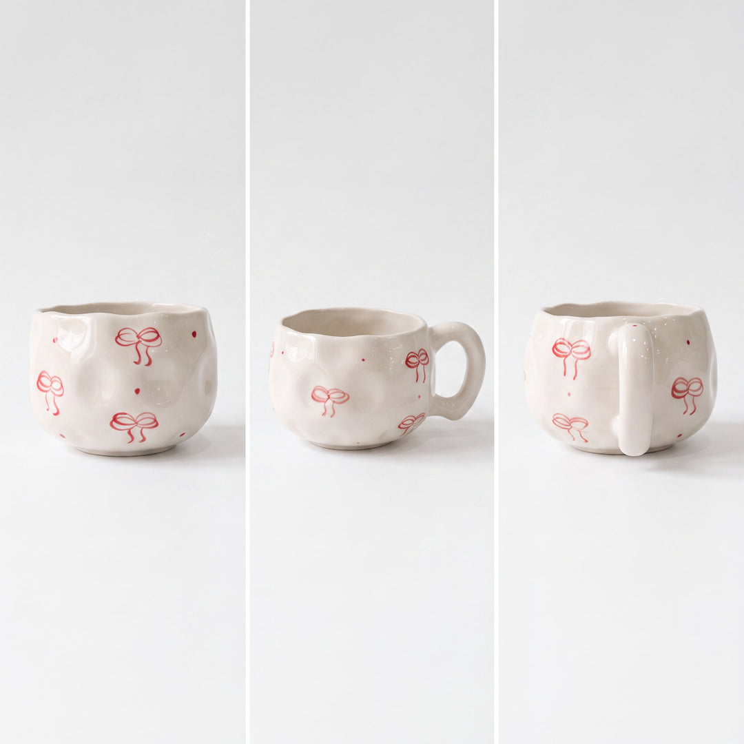 Bubble Cup ( Glossy Off-White with Red Bows ) ( 230 ml )