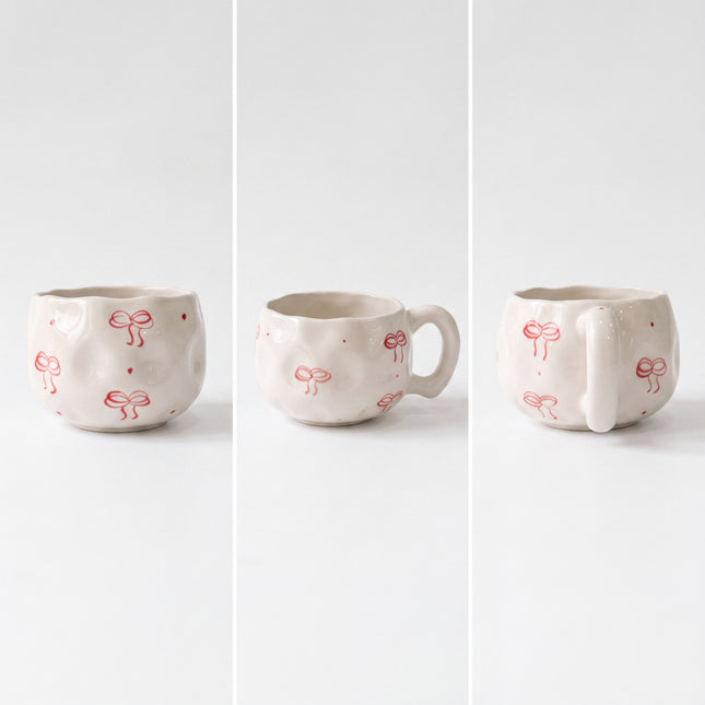 Bubble Cup ( Glossy Off-White with Red Bows ) ( 230 ml )