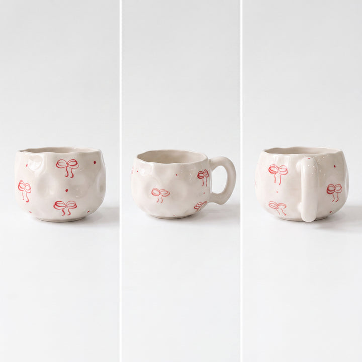 Bubble Cup ( Glossy Off-White with Red Bows ) ( 230 ml )