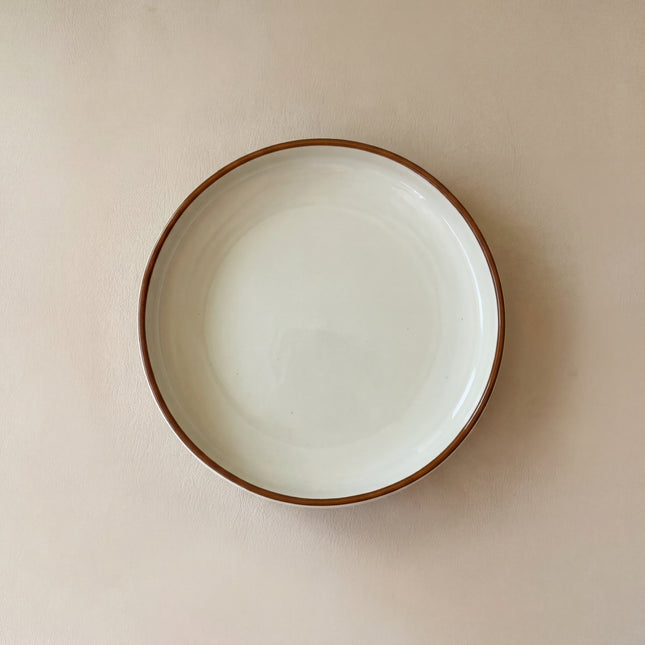 8 inch Deep Classic Plate ( Glossy Off-White with Brown Rim )