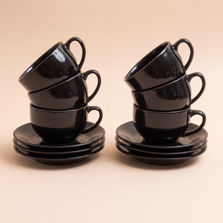 Leftover Cup Saucer Set ( SS Glossy Black ) 6 cups 6 saucers