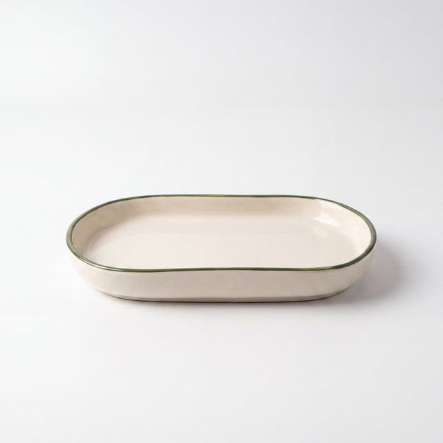 JP Platter Medium 10"x7" ( Glossy Off-White with dark green rim )