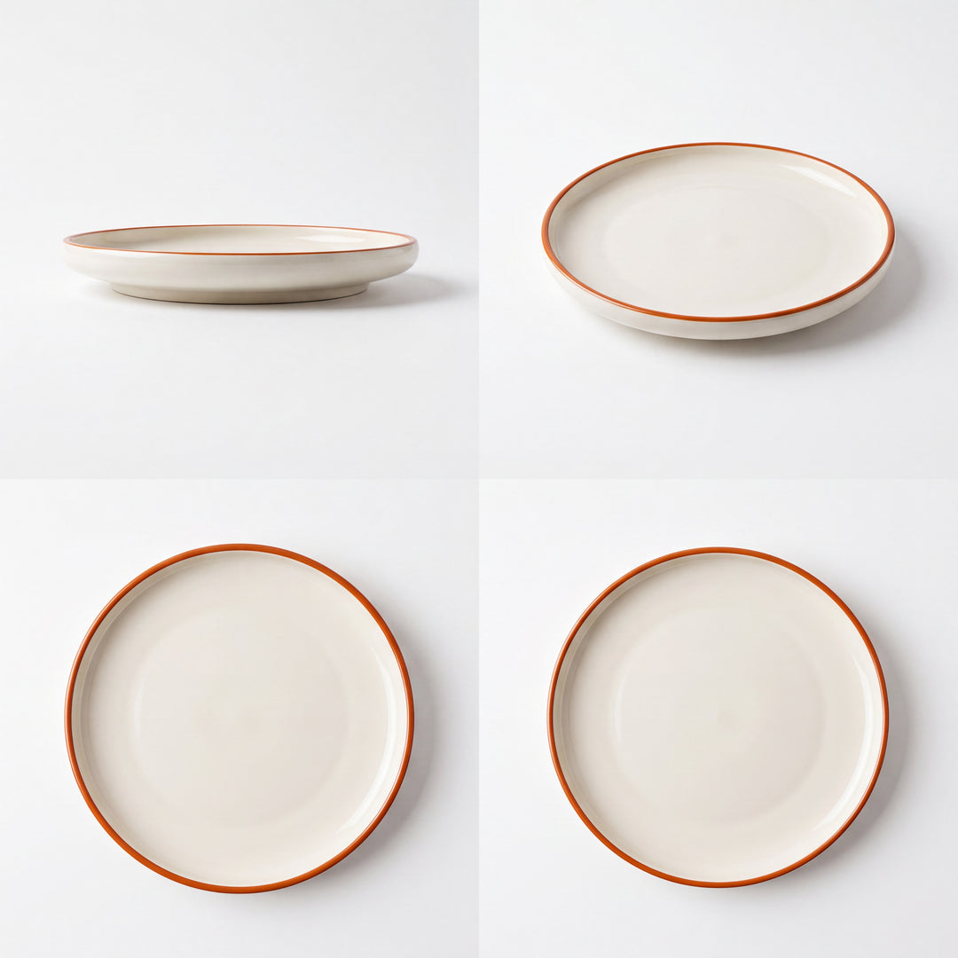 10 inch Lite Classic Plate ( Glossy Off-White with brown rim )