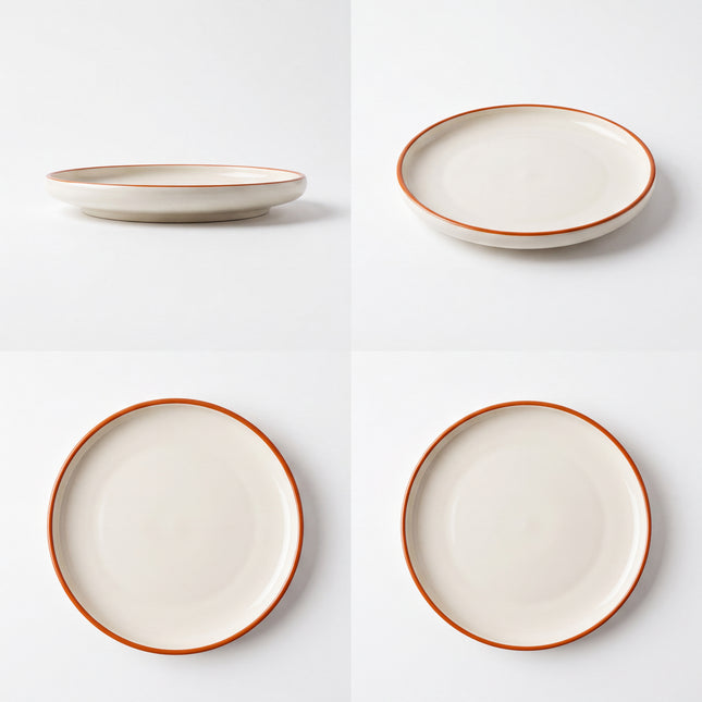 10 inch Lite Classic Plate ( Glossy Off-White with brown rim )