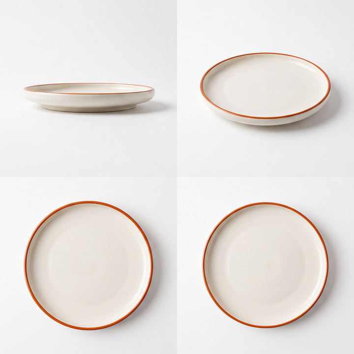 10 inch Lite Classic Plate ( Glossy Off-White with brown rim )