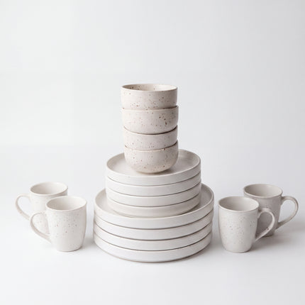 4-Person 16-Piece Breakfast Set ( White Matte with Brown Specks )