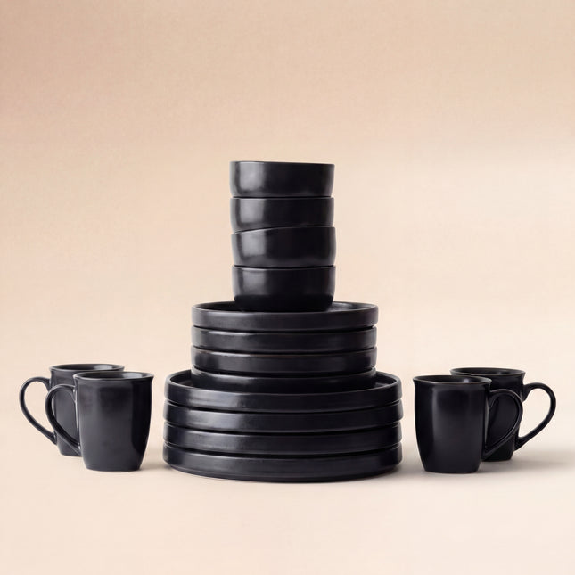 4-Person 16-Piece Breakfast Set ( Textured Black Matte )