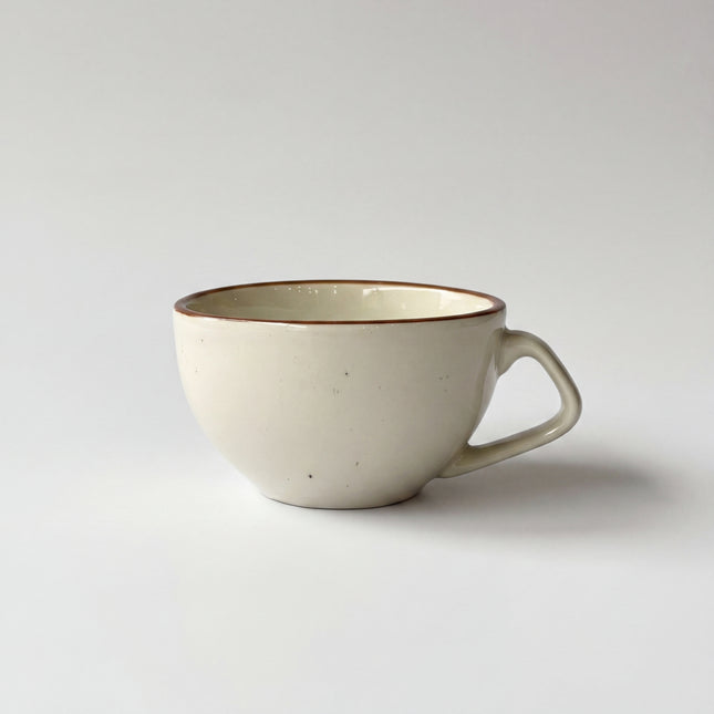 D Handle Coffee Cup Small ( Glossy Off-White with Brown Rim ) ( 270 ml )