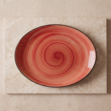 13 inch Rimless Rice Dish ( Red Colorline with black rim )