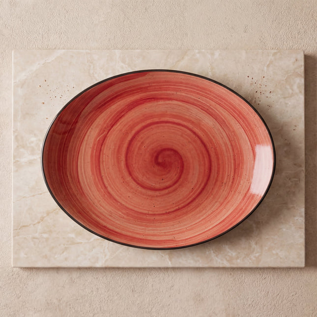 13 inch Rimless Rice Dish ( Red Colorline with black rim )