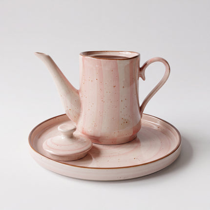 Tea Set - 15 Pieces - ( Pink Colorline ) ( Marshal Tea Pot with SS Cups )