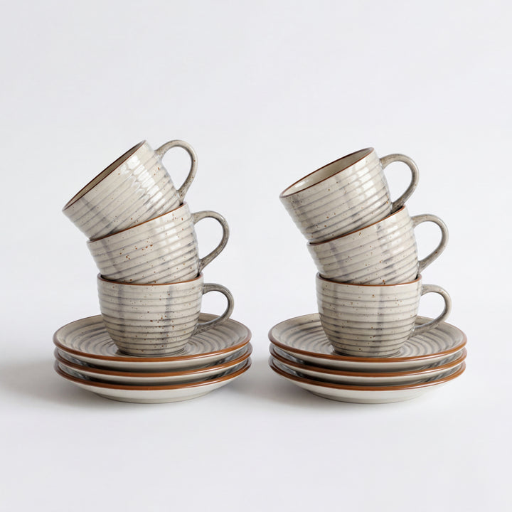 Ripple Cup Saucer Set ( Ash ) ( 180 ml ) 6 cups 6 Saucers