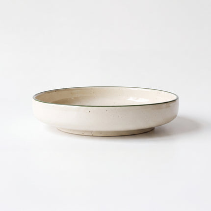 8 inch Deep Classic Plate ( Glossy Off-White with Dark Green Rim and Dark Green Specks )