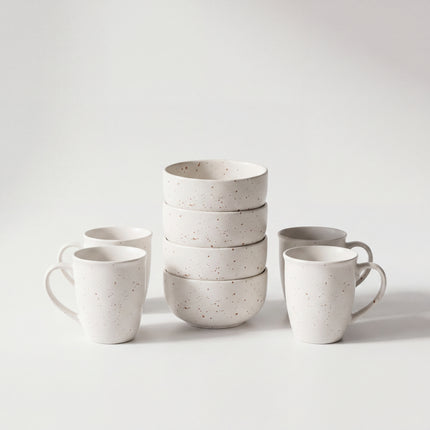 4-Person 16-Piece Breakfast Set ( White Matte with Brown Specks )