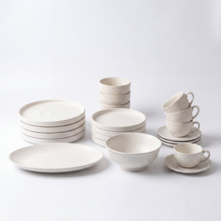22 Pieces Dinner Set ( 4 Persons ) ( White Matte with Brown Specks )